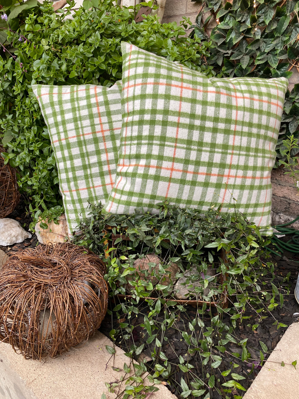 Green Plaid Cotton Flannel Pillow