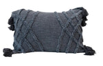 Washed Navy Tufted Tassel Lumbar Pillow